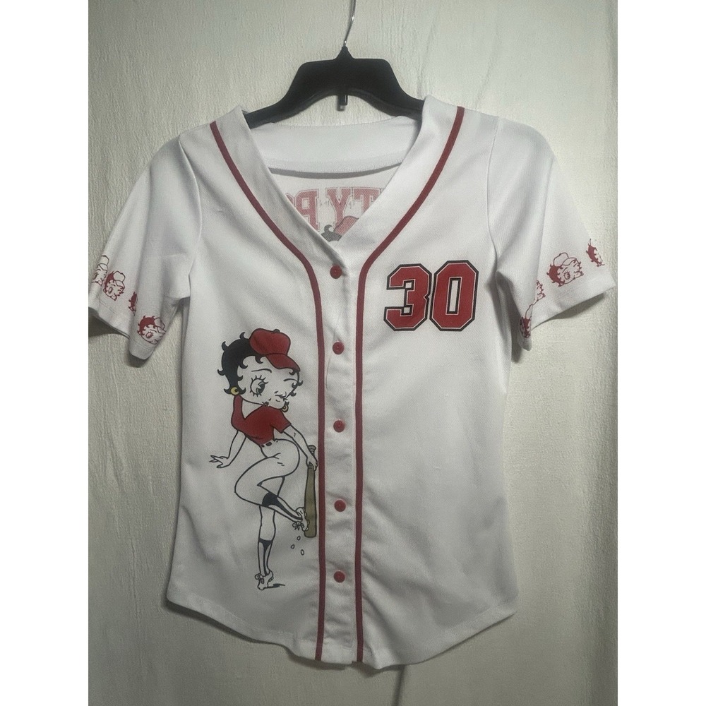 Betty Boop Women's Baseball Jersey Red, Size Medium, All-Over Print